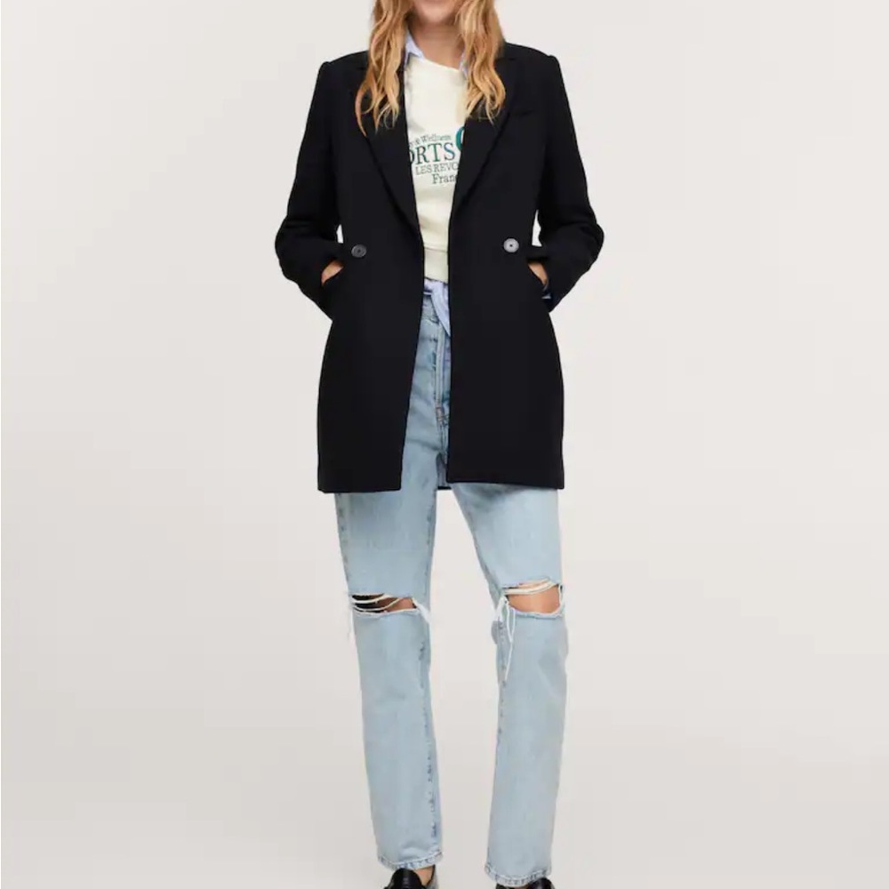 Mango Double Breasted Coat size Medium Black